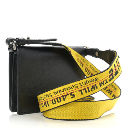 Off-White Saffiano Striped Diag Flap Wallet With Strap Black White 3 of 12