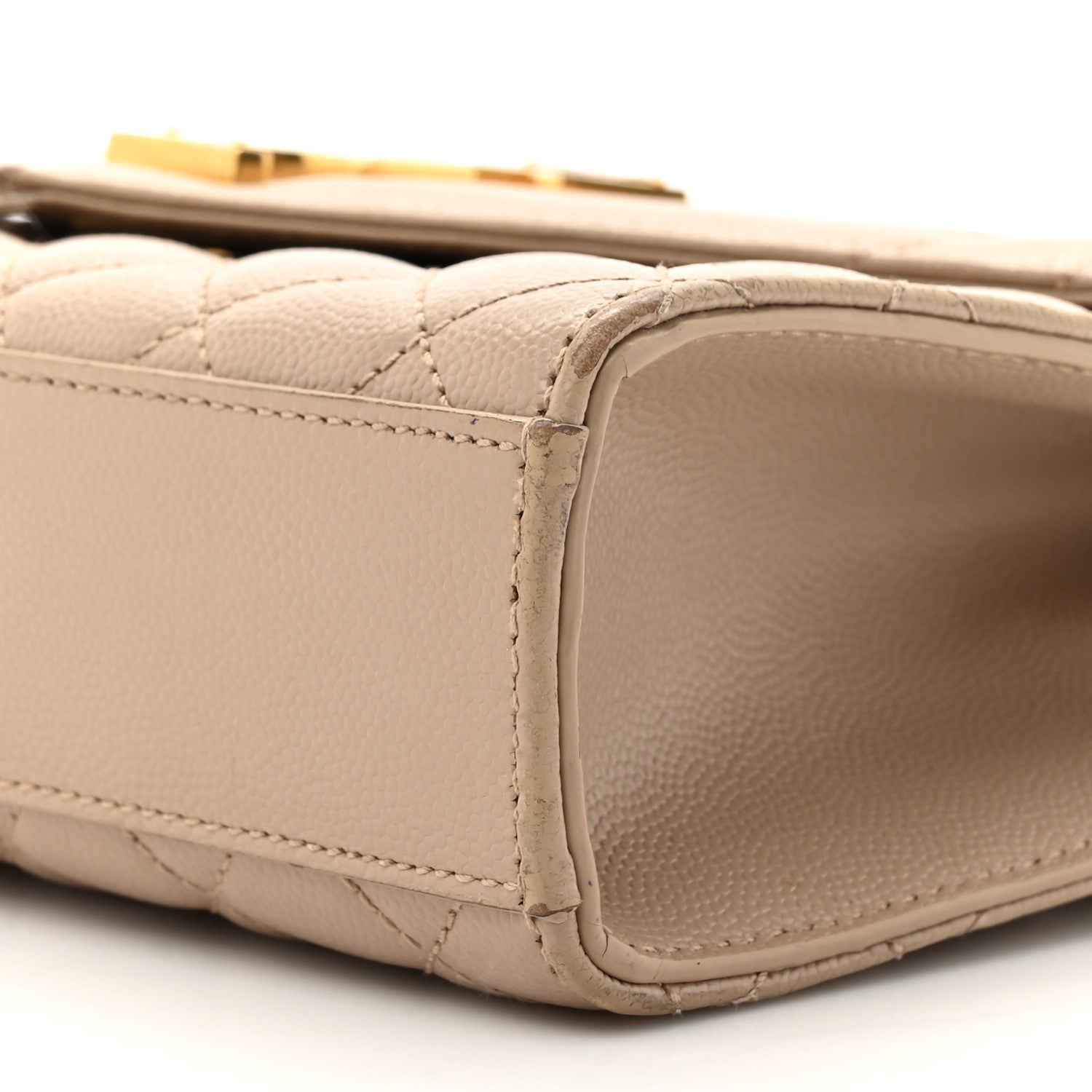 Saint Laurent Grain De Poudre Textured Mixed Matelasse Medium Triquilt Monogram Satchel Dark Beige 9 of 15