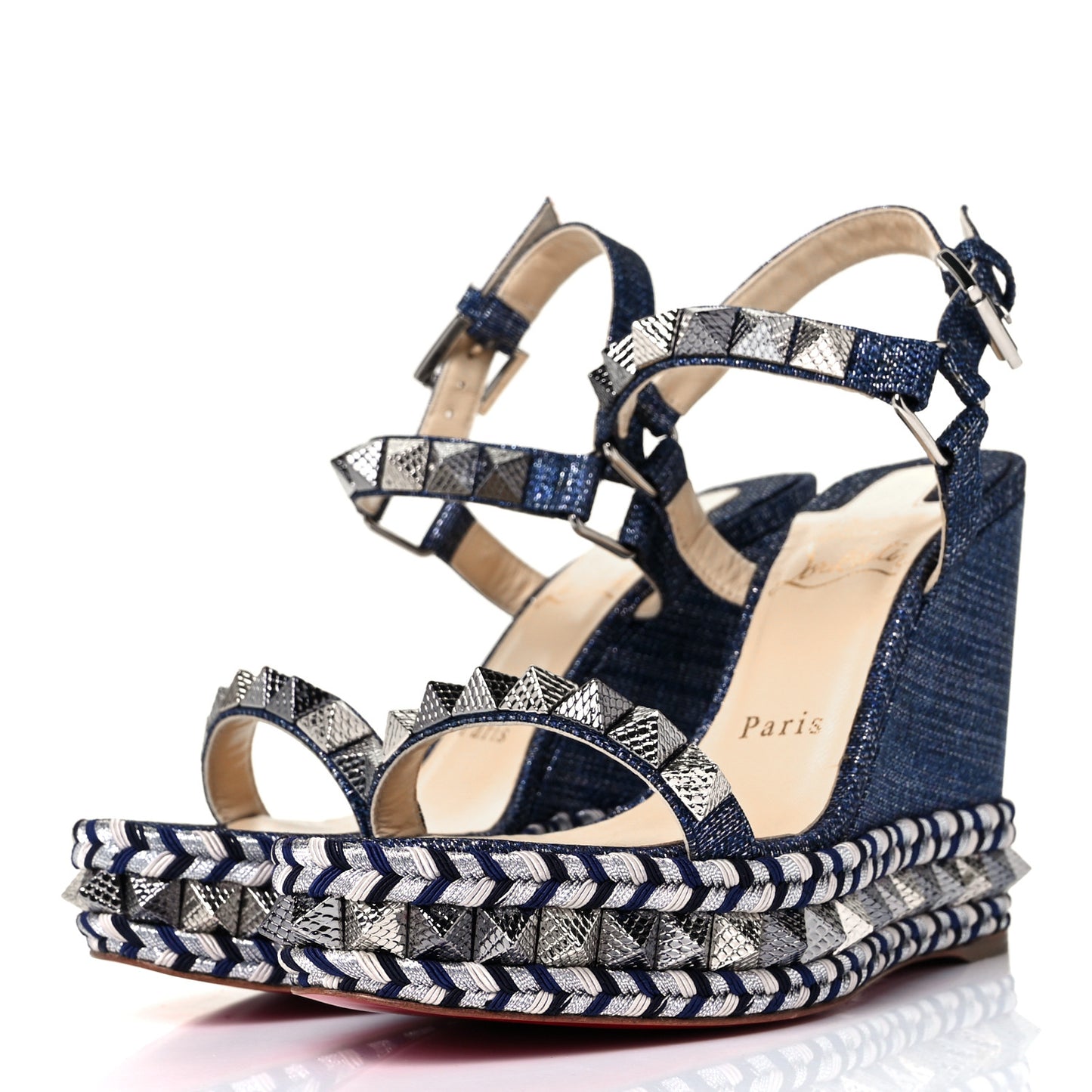 Lame Lux Pyraclou 110 Wedge Sandals 36 Denim
