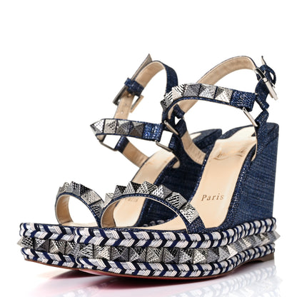 Christian Louboutin Lame Lux Pyraclou 110 Wedge Sandals 36 Denim 3 of 7