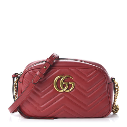 Gucci Calfskin Matelasse Small GG Marmont Chain Shoulder Bag Hibiscus Red 1 of 10