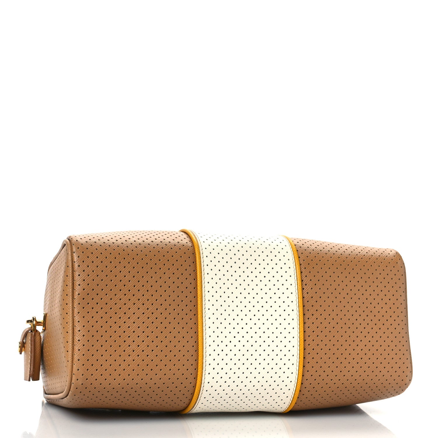 Prada Saffiano Perforated Striped Boston Cuoio Mimosa 4 of 8