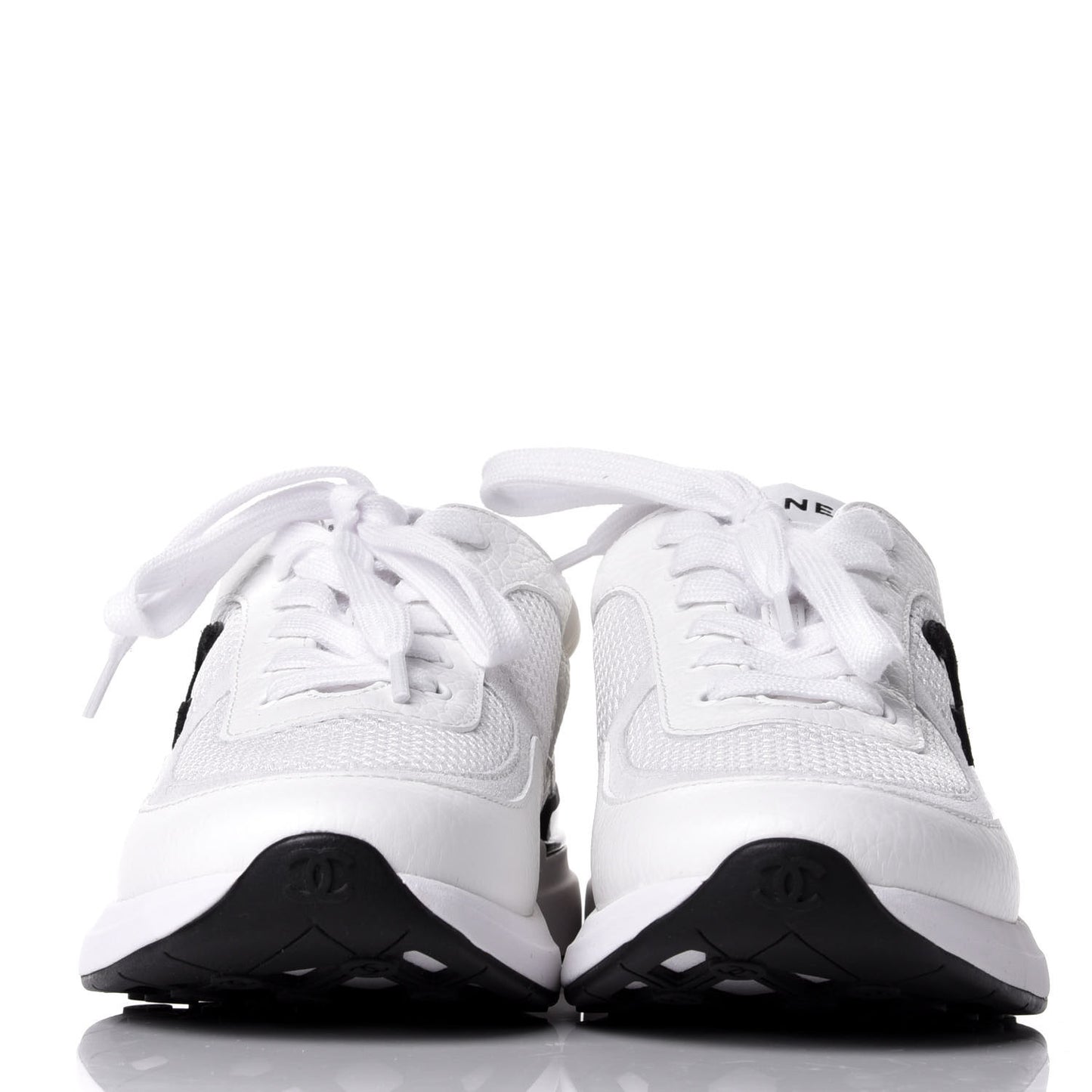 Calfskin Mesh Lycra Suede Womens Logo Sneakers 37.5 White