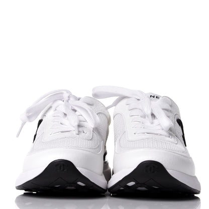 Chanel Calfskin Mesh Lycra Suede Womens Logo Sneakers 37.5 White 2 of 11