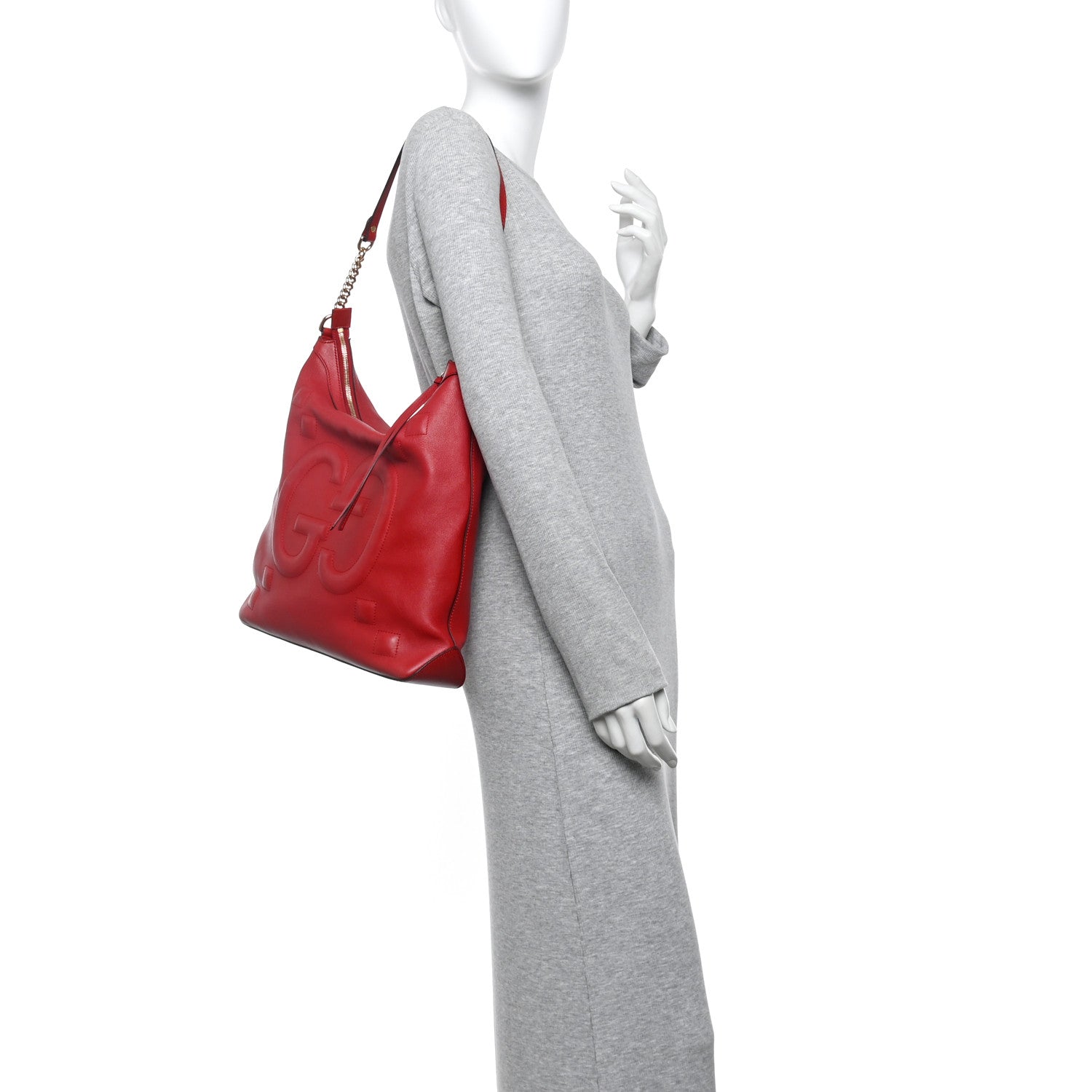 Gucci Apollo Calfskin GG Dadini Embroidered Chain Hobo Hibiscus Red 2 of 11