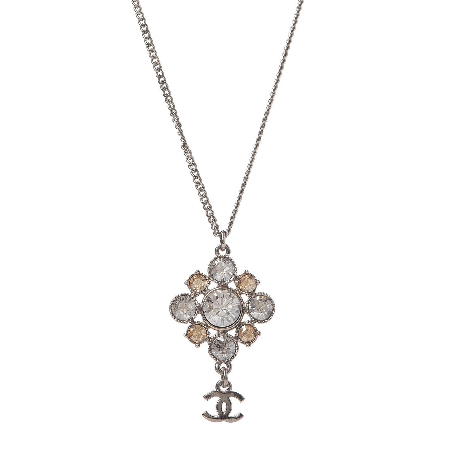 Crystal CC Drop Pendant Necklace Silver