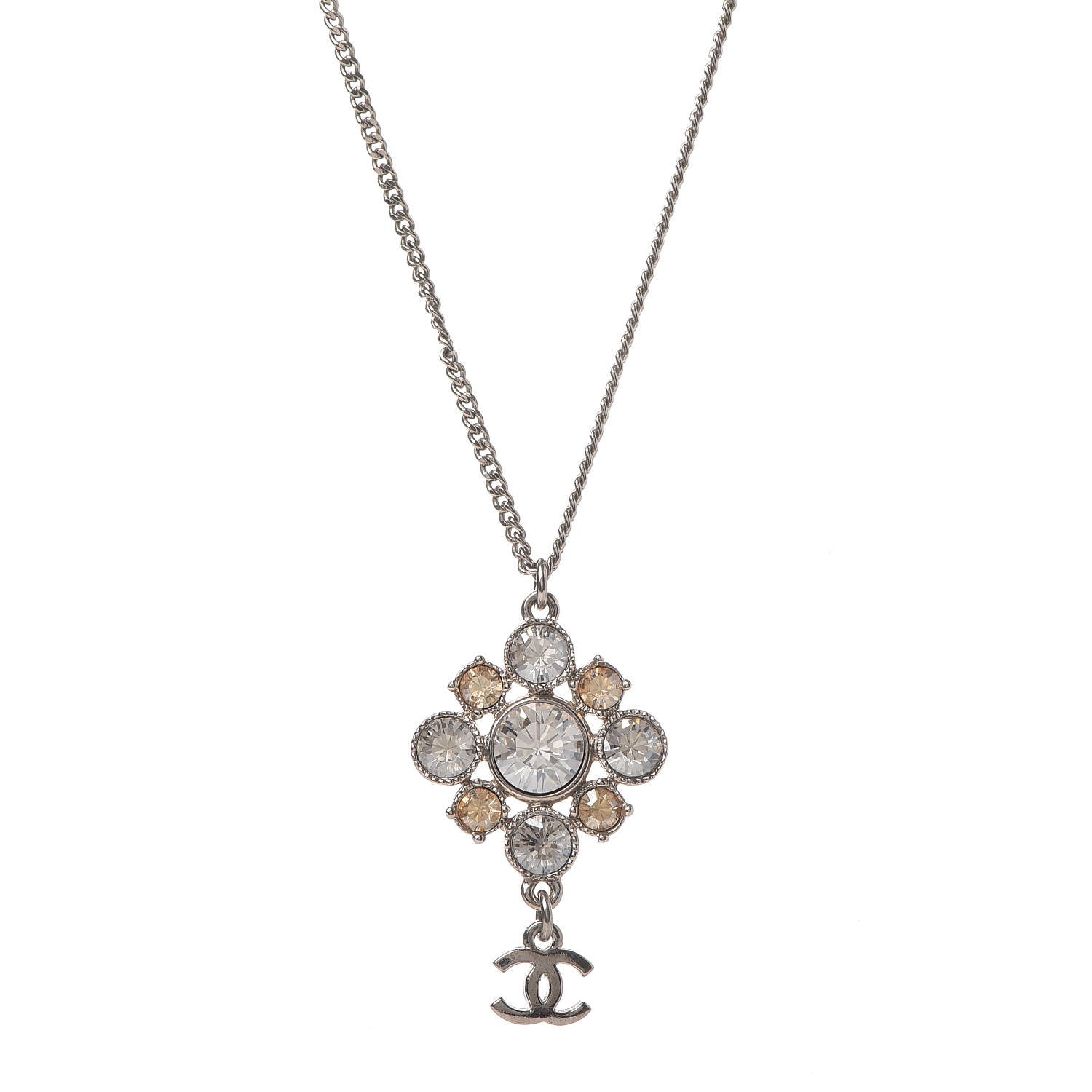 Chanel Crystal CC Drop Pendant Necklace Silver 1 of 4