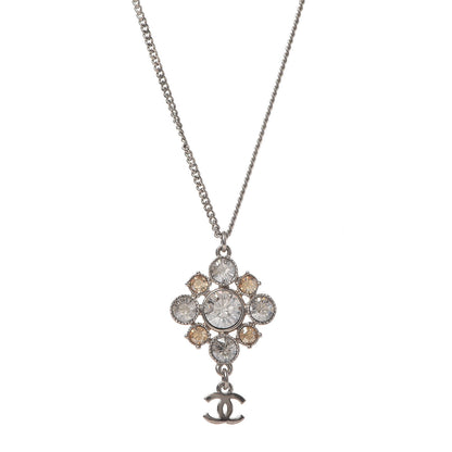 Chanel Crystal CC Drop Pendant Necklace Silver 1 of 4