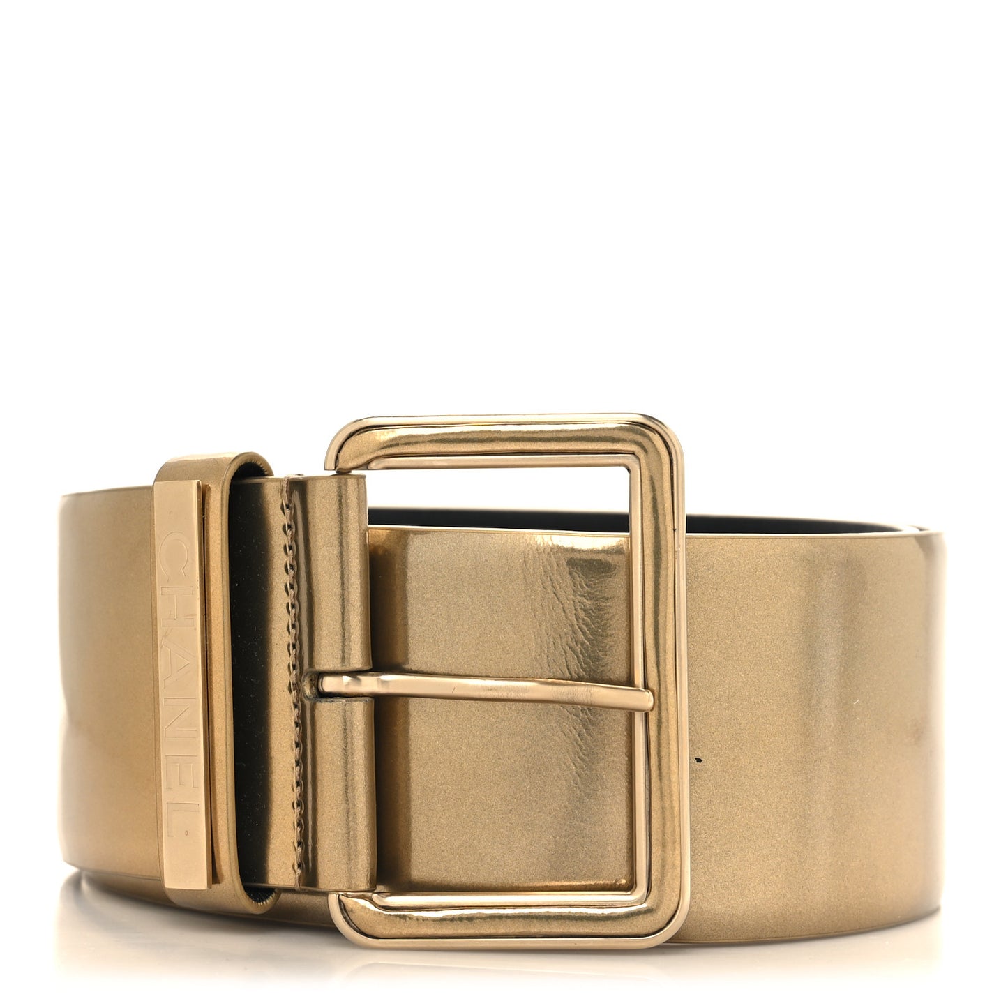 Metallic Calfskin Logo Belt 85 34 Gold