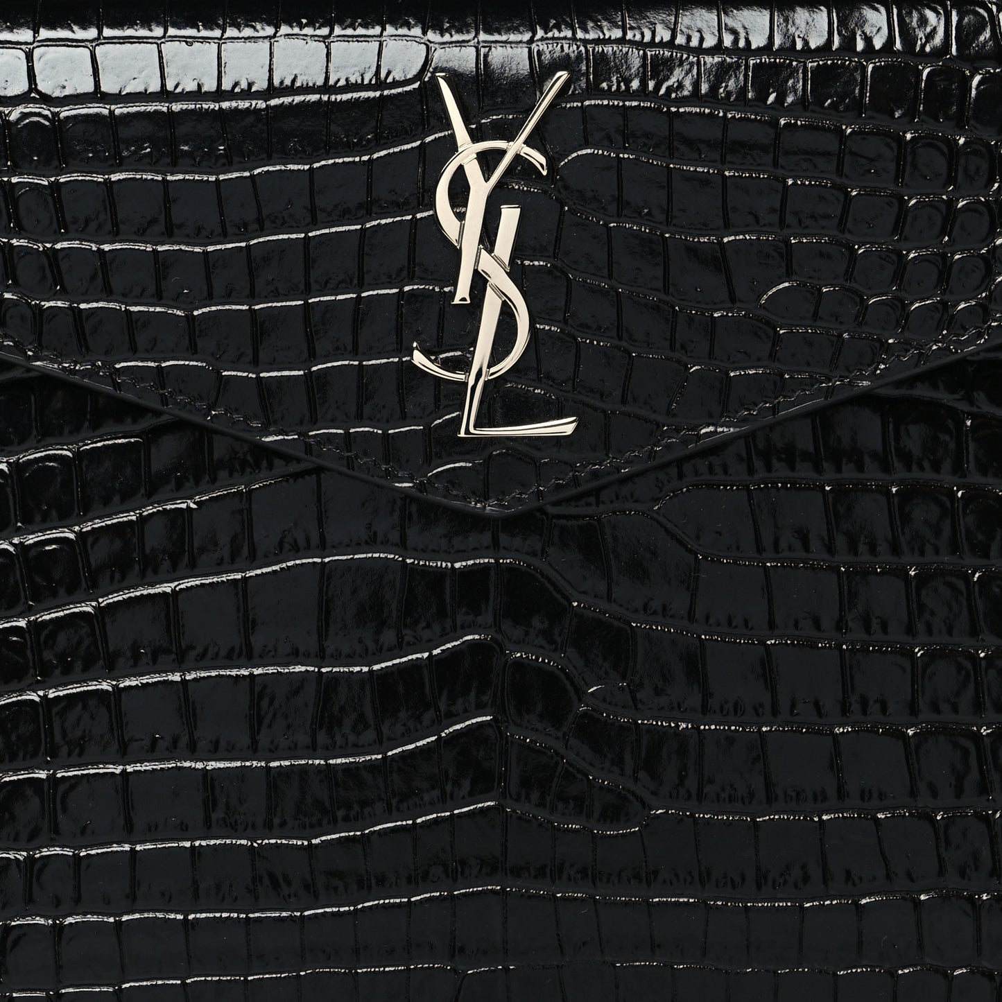 Calfskin Crocodile Embossed Monogram Uptown Baby Pouch Black