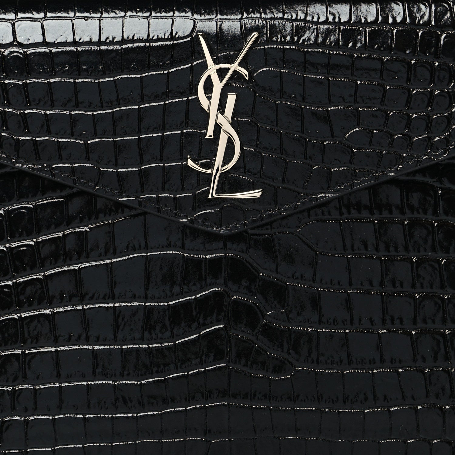 Saint Laurent Calfskin Crocodile Embossed Monogram Uptown Baby Pouch Black 7 of 7