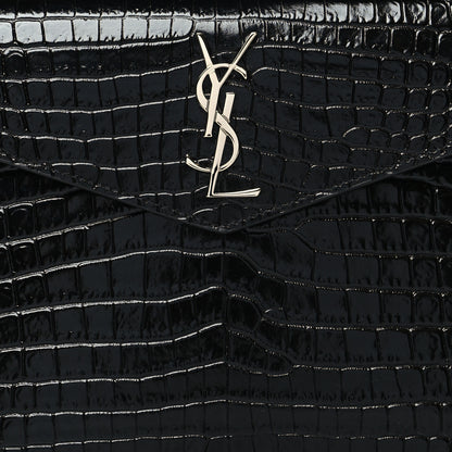 Saint Laurent Calfskin Crocodile Embossed Monogram Uptown Baby Pouch Black 7 of 7