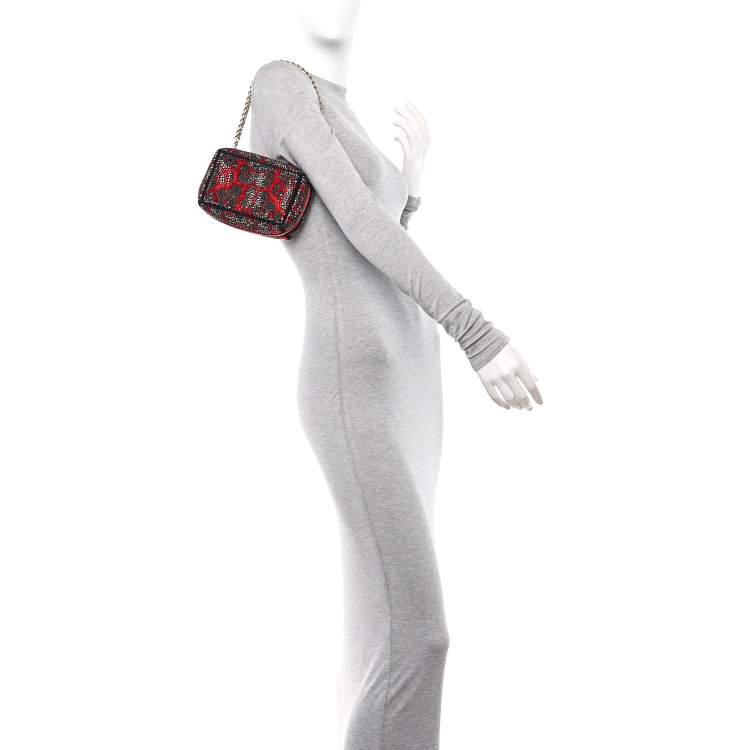Christian Louboutin Piloutin Strass Leopard Clutch Red Gun Metal 2 of 9