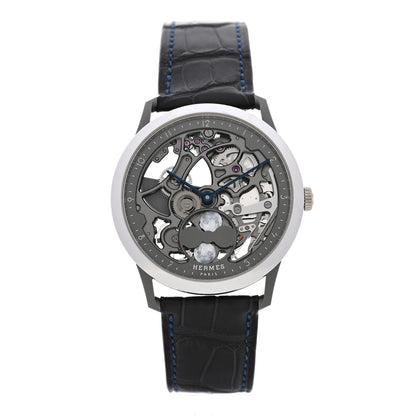 Hermes Platinum Titanium Alligator 39.5mm Slim d'Hermes Squelette Lune Automatic Watch Graphite 1 of 5