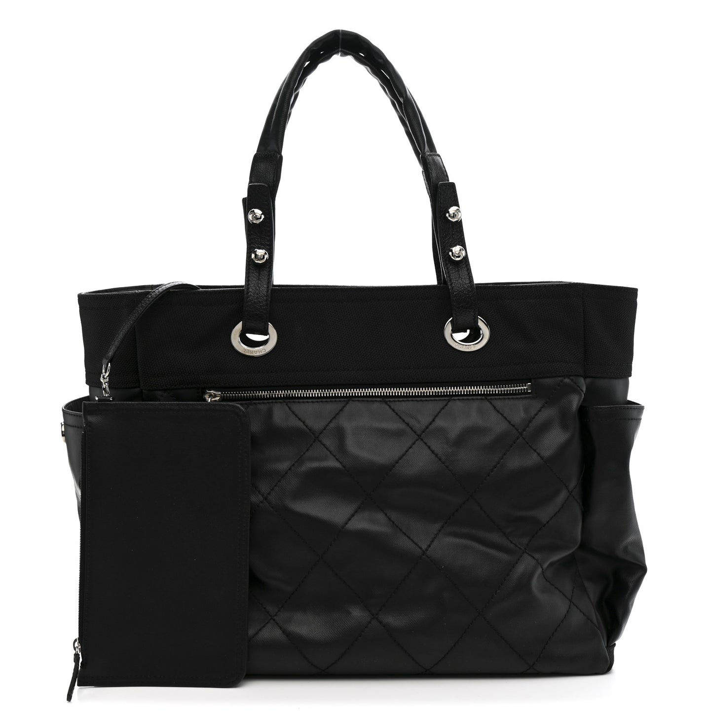 Coated Canvas Quilted Large Paris Biarritz Tote Black