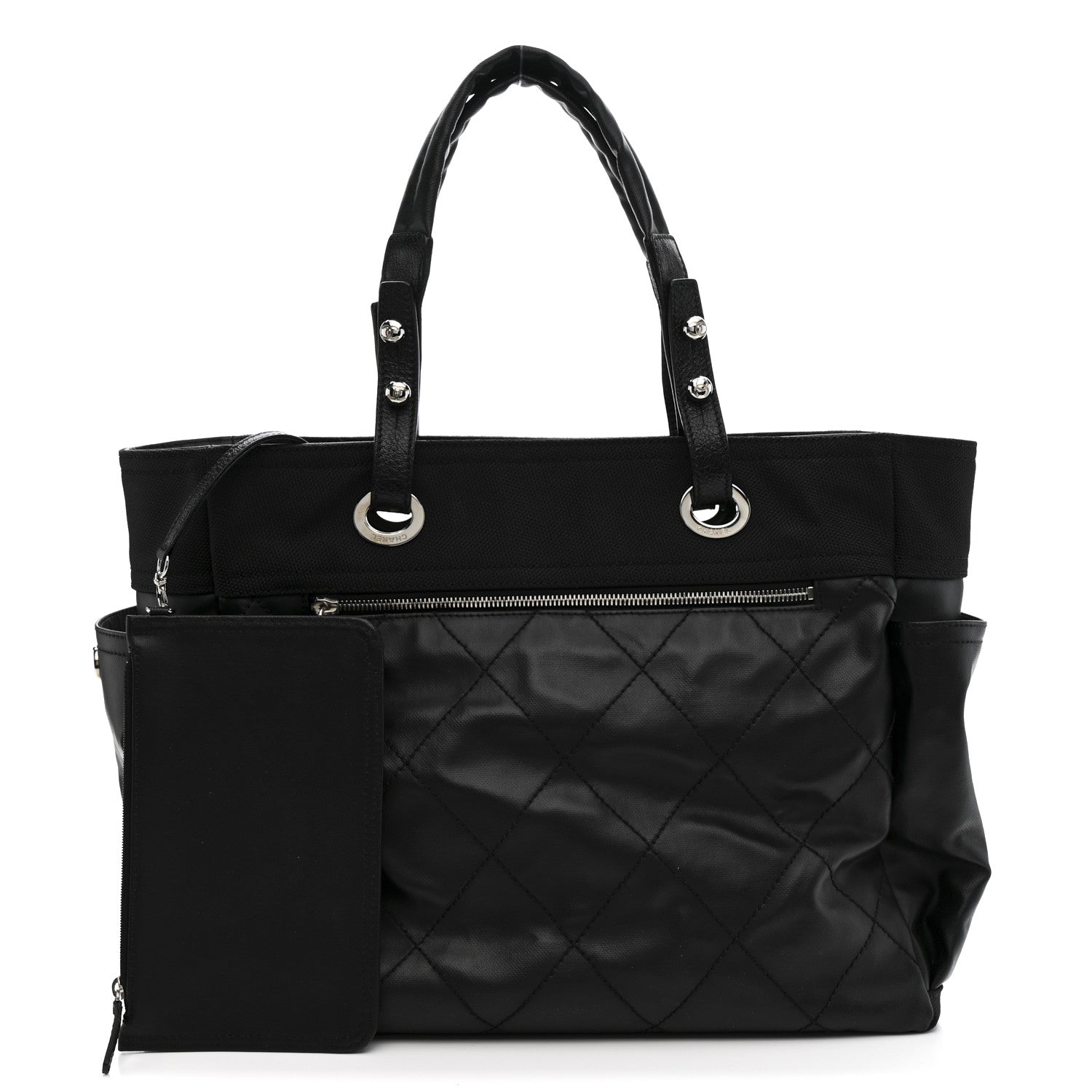 Chanel Coated Canvas Quilted Large Paris Biarritz Tote Black 3 of 17