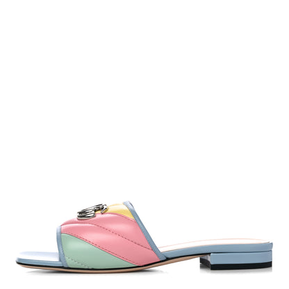 Gucci Nappa Matelasse Diagonal GG Marmont Flat Slide Sandals 37.5 Multicolor Pastel 1 of 12