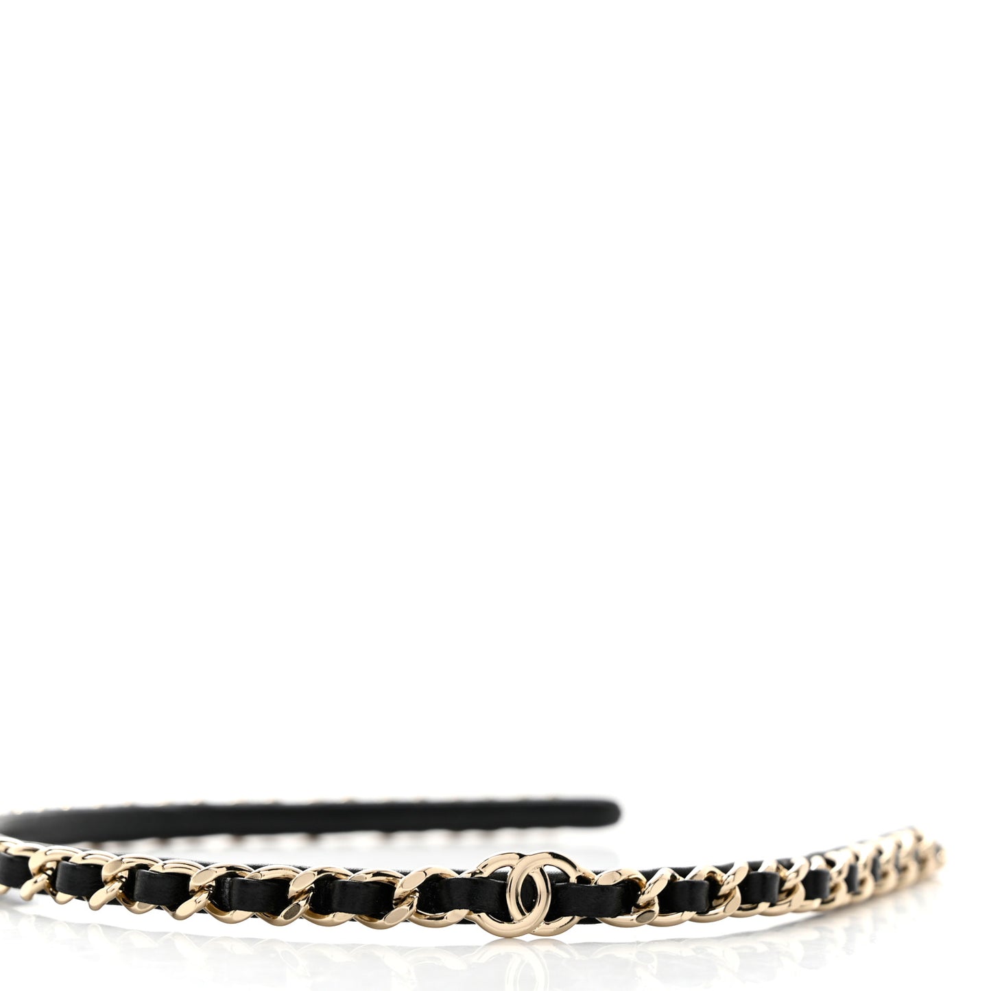 Metal Lambskin Chain CC Headband Black Gold