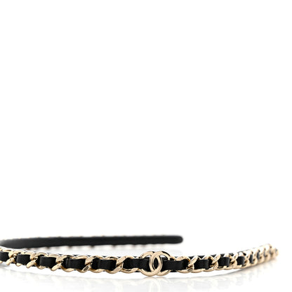 Chanel Metal Lambskin Chain CC Headband Black Gold 3 of 5