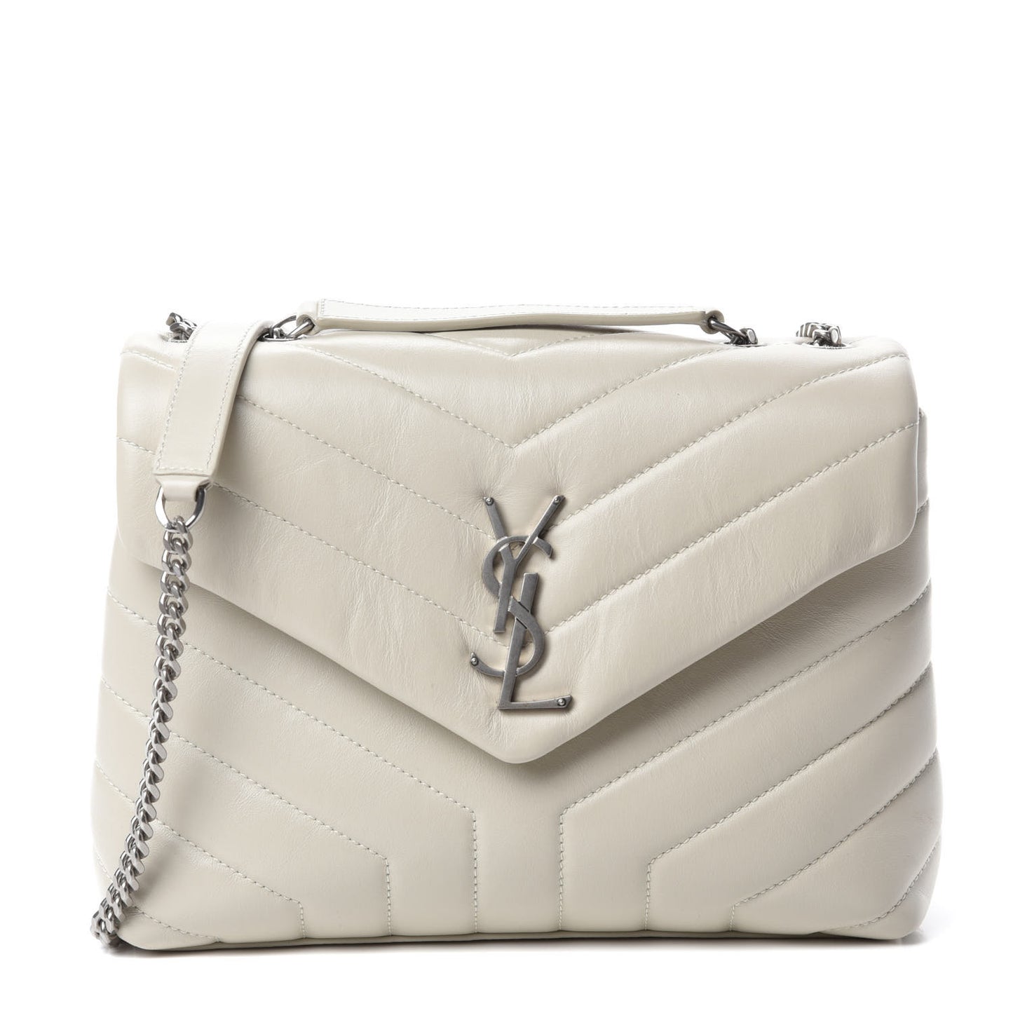Calfskin Y Quilted Monogram Small Loulou Chain Satchel Ivory