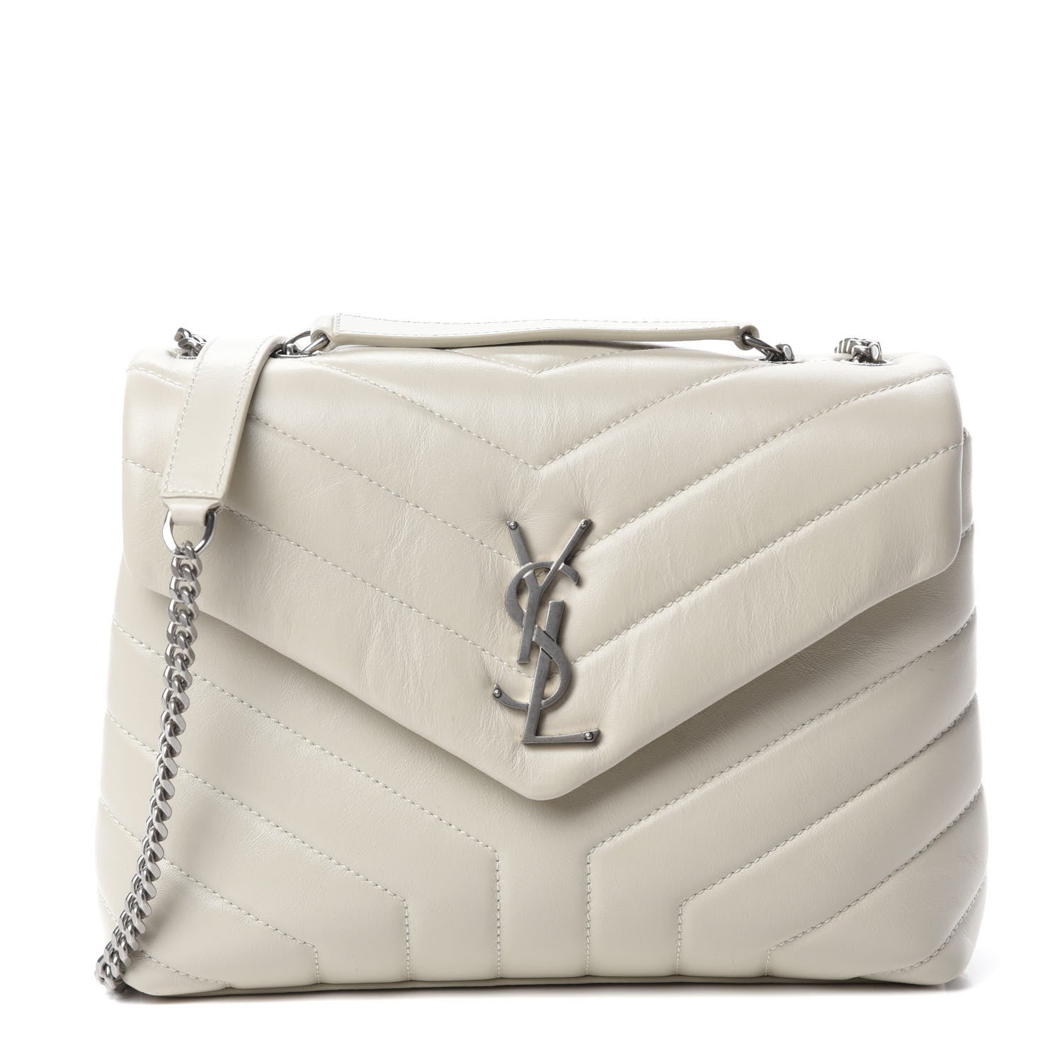 Saint Laurent Calfskin Y Quilted Monogram Small Loulou Chain Satchel Ivory 1 of 11