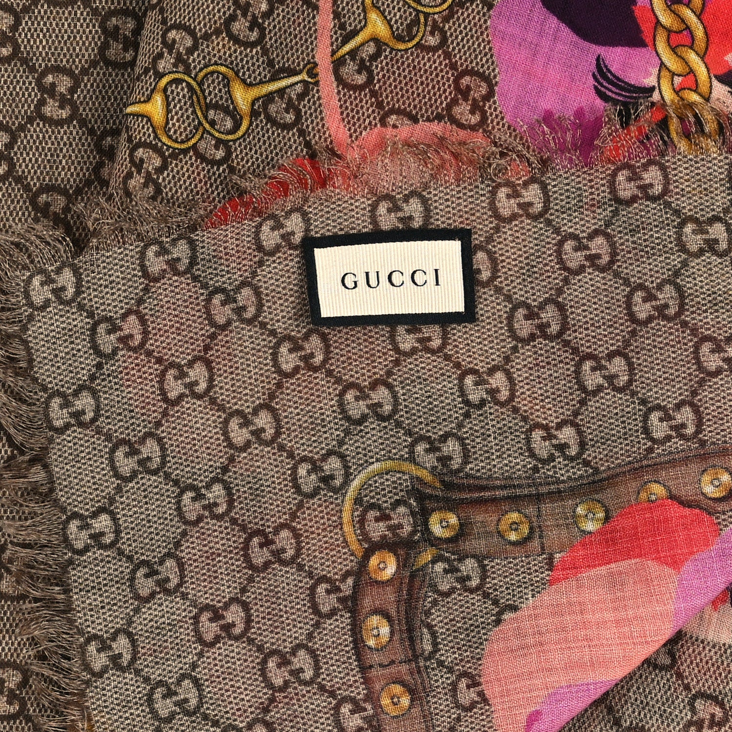 Gucci Wool Jacquard GG Monogram Big Panshie Fringe Shawl Roseate Beige 3 of 3