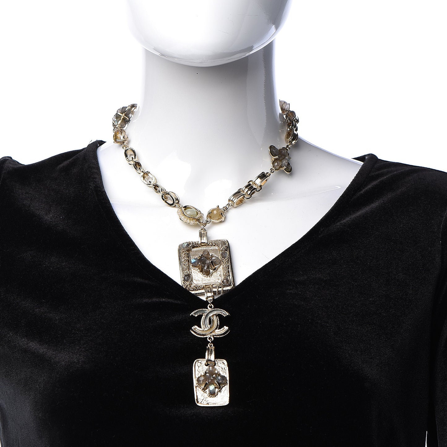 Crystal CC Chain Pendant Necklace Light Gold