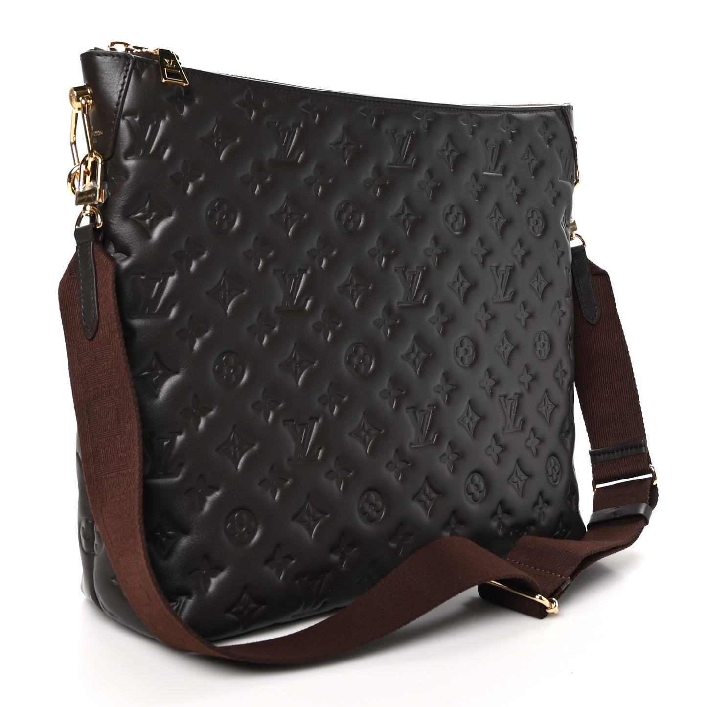 Lambskin Embossed Monogram Coussin Hobo MM Chocolat