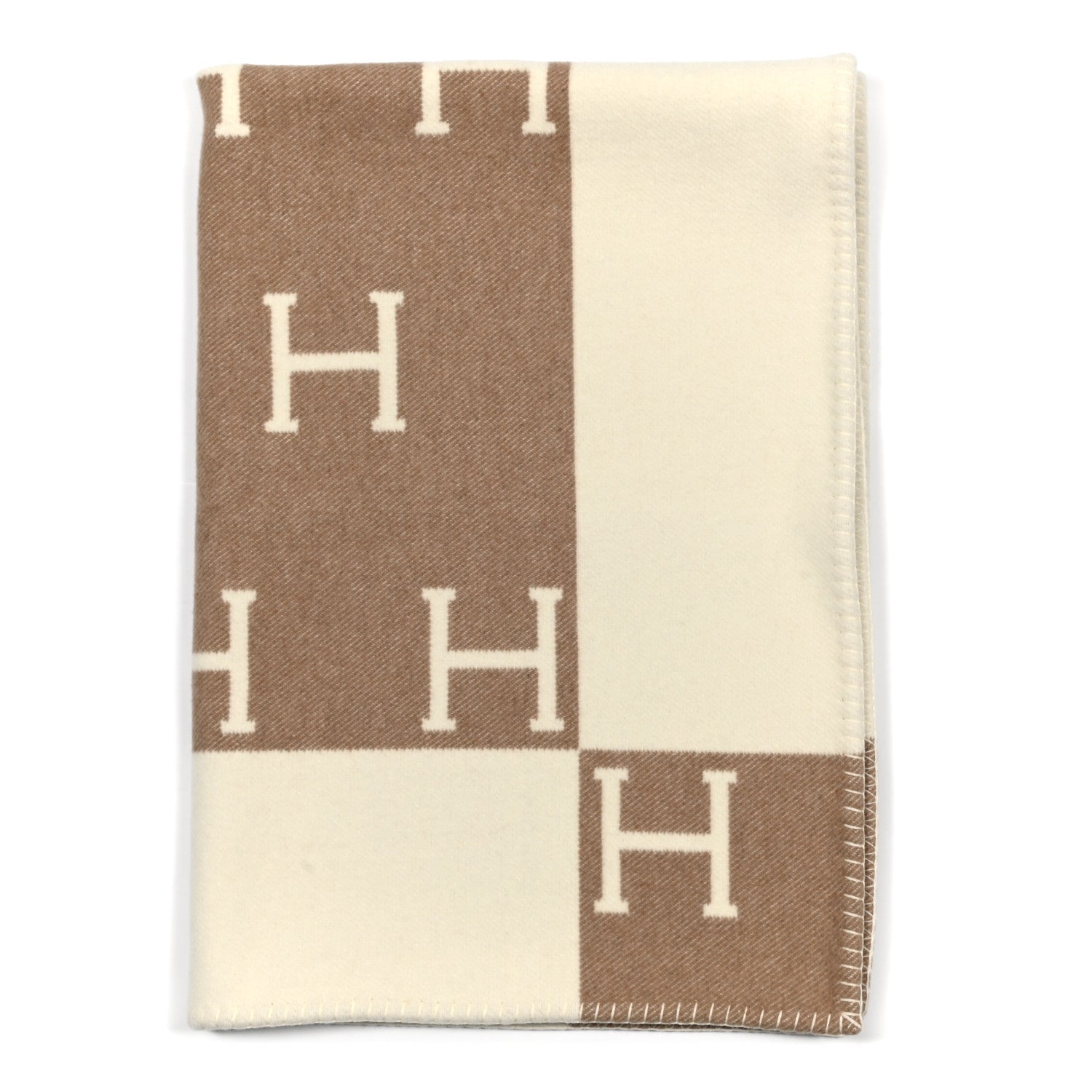 Hermes Wool Cashmere Avalon Baby Blanket Noisette Moyen White 1 of 3
