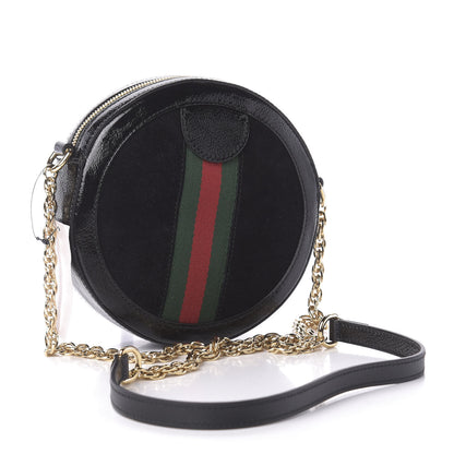 Gucci Suede Patent Web Mini Ophidia Round Shoulder Bag Black 3 of 11