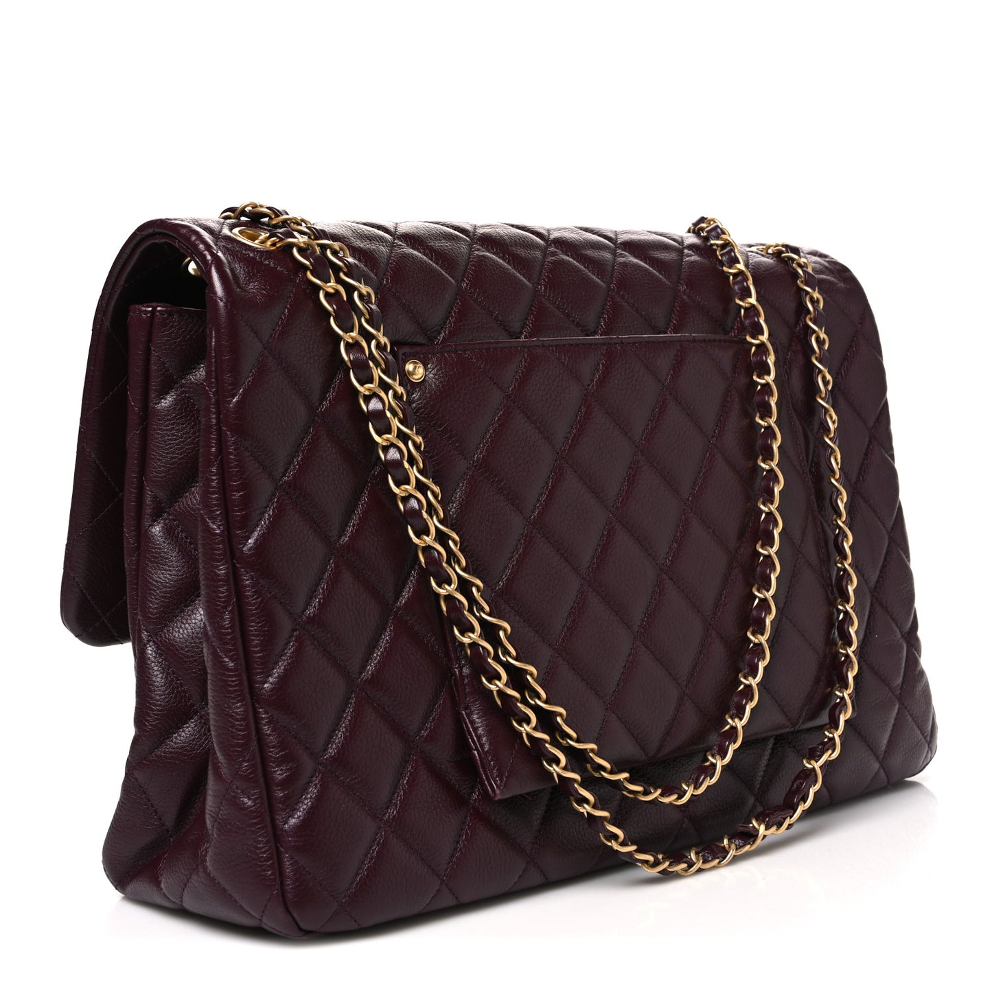 Grained Calfskin Quilted XXL Travel Flap Bag Burgundy