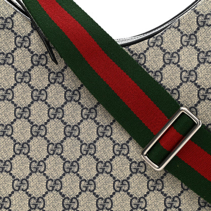 Gucci GG Supreme Monogram Textured Calfskin Web Large Attache Shoulder Bag Beige Blue 8 of 10