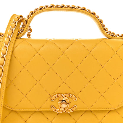 Chanel Lambskin Quilted Chain Infinity Top Handle Flap Yellow 8 of 12