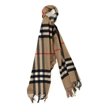 Burberry Cashmere Giant Check Fringe Scarf Camel 1 of 4