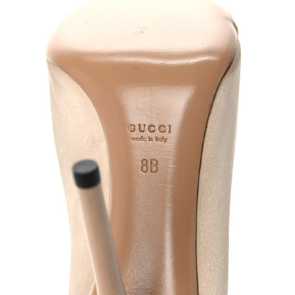 Gucci Satin Crystal Peep Toe Pumps 8 Champagne 7 of 19