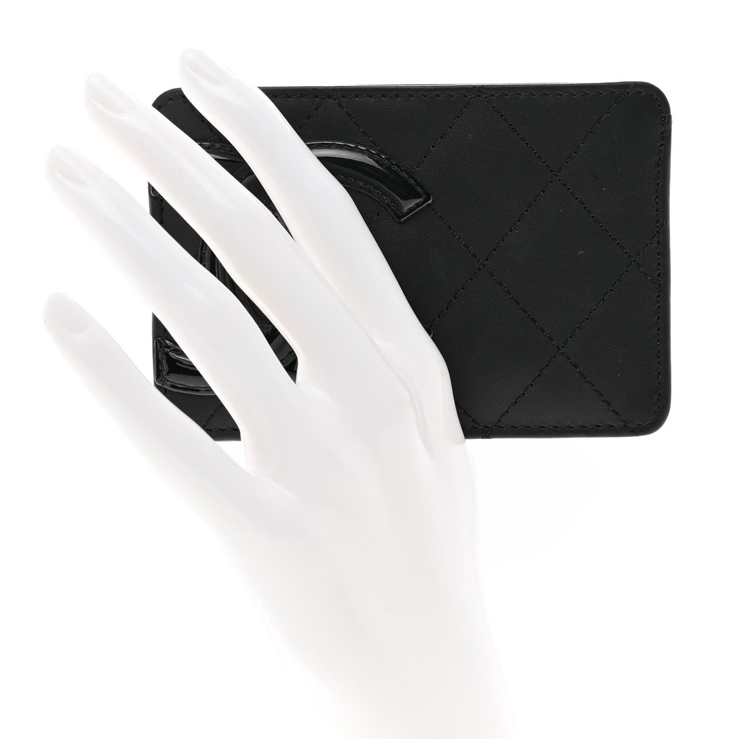 Calfskin Quilted Cambon Card Holder Black