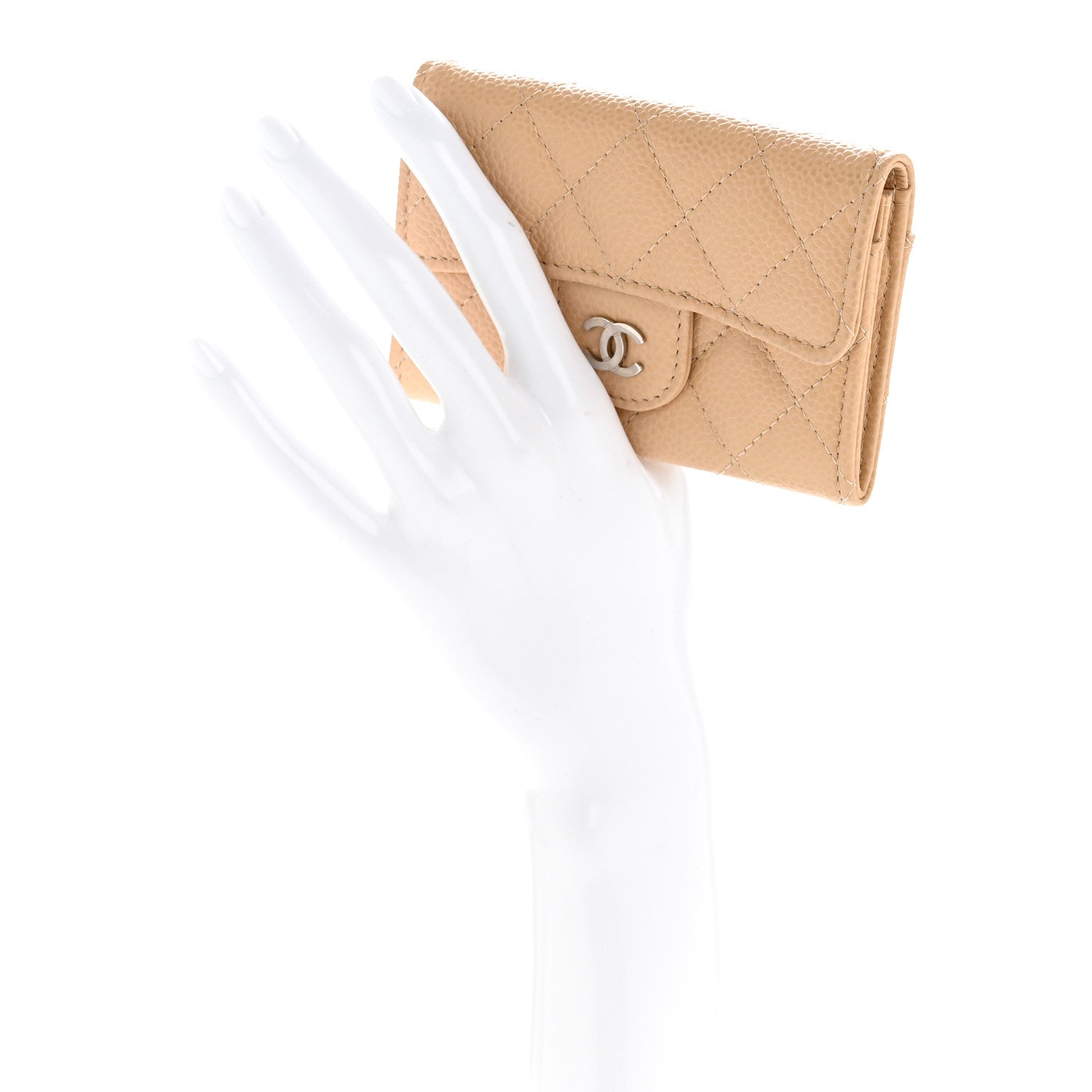 Chanel Caviar Quilted Flap Card Holder Wallet Beige 2 of 9