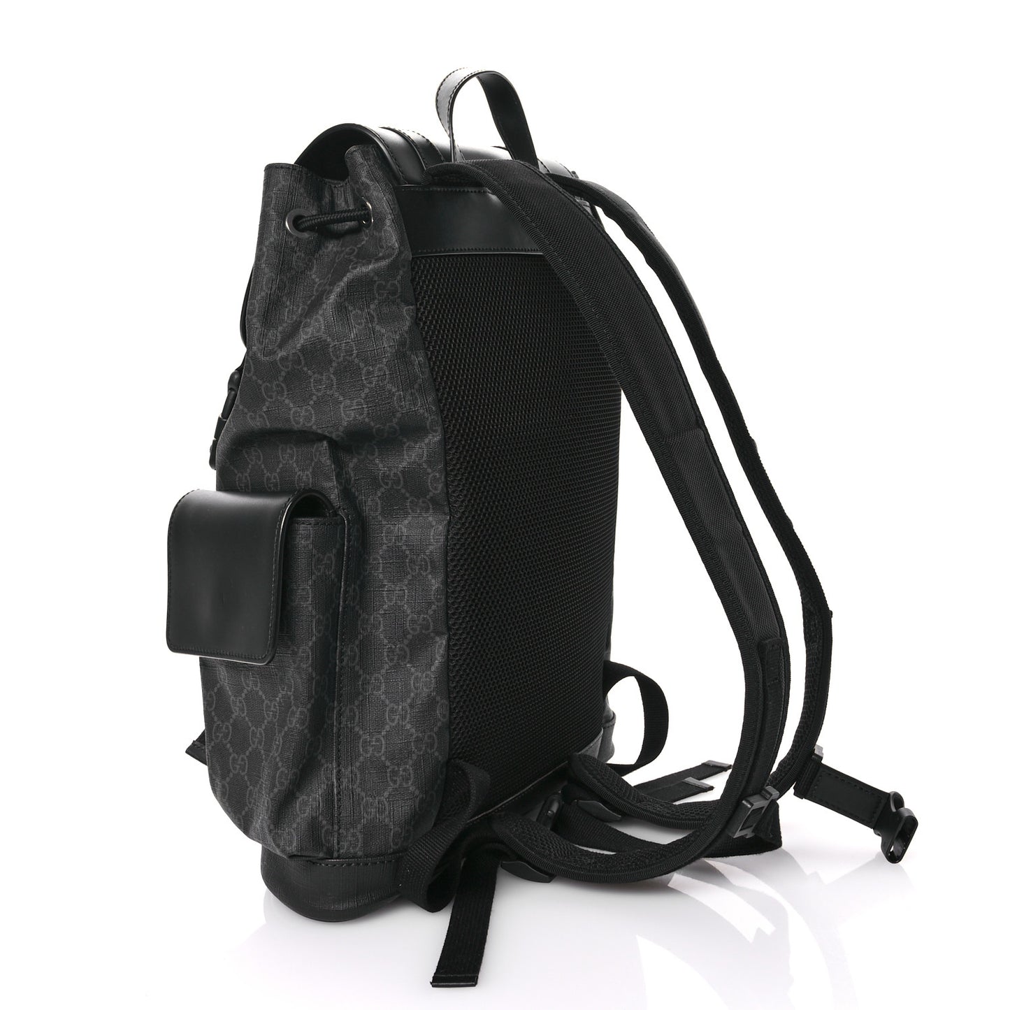 Soft GG Supreme Monogram Calfskin Web Double Buckle Backpack Black