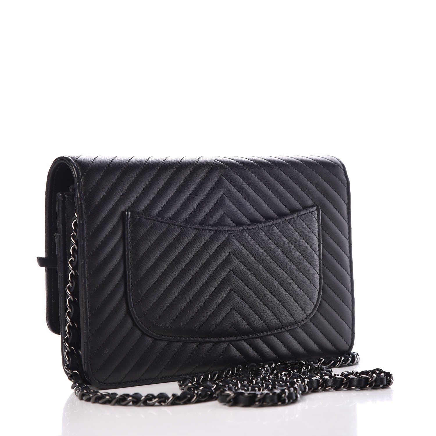 Chanel Lambskin Chevron Quilted Wallet On Chain WOC So Black 3 of 9