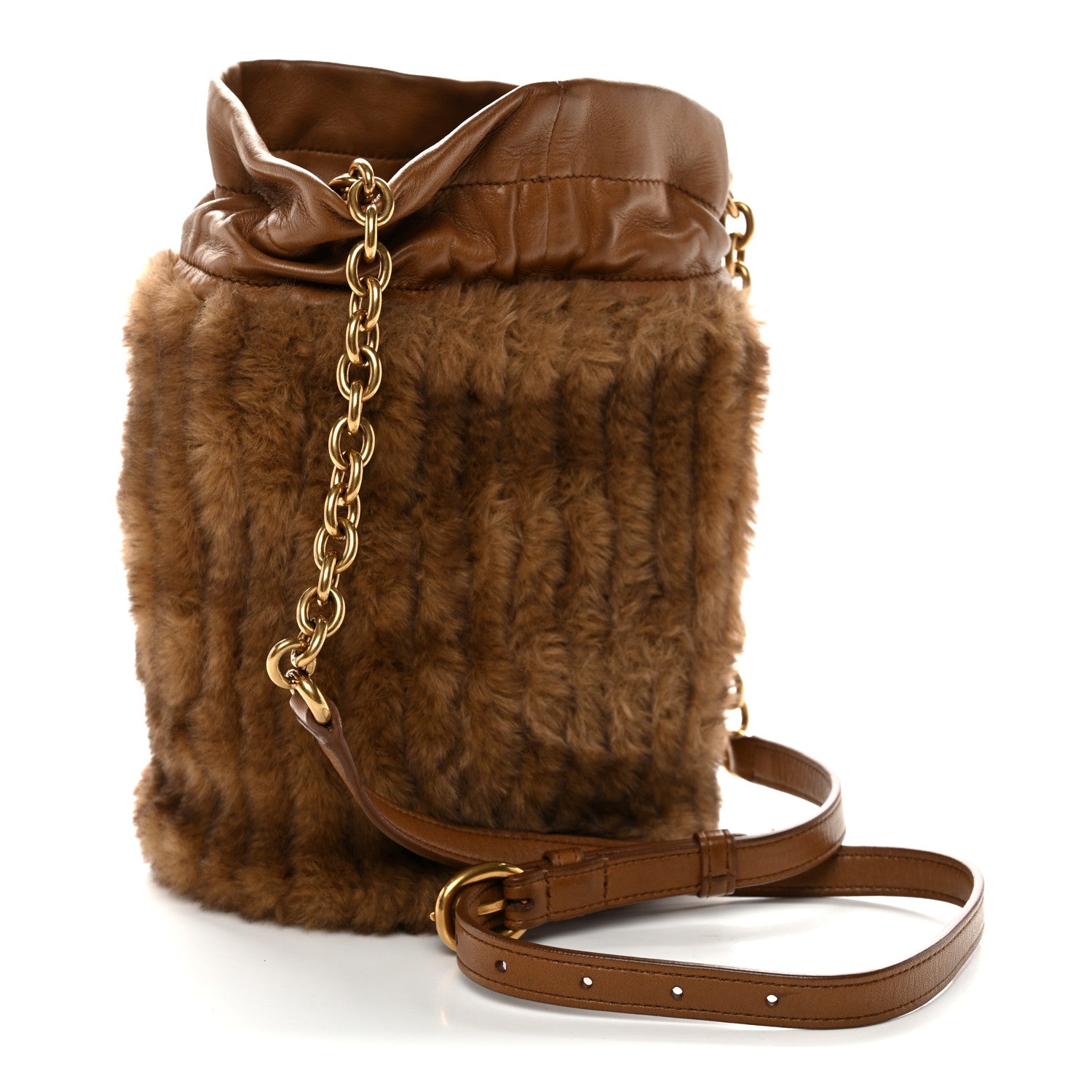 Saint Laurent Faux Fur Lambskin Bucket Bag Brown Chocolate 3 of 10