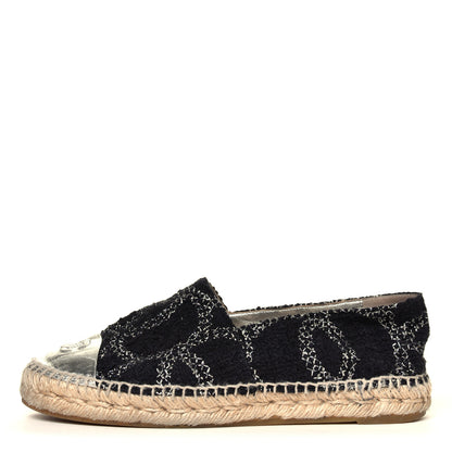 Chanel Tweed Lambskin CC Espadrilles 38 Black Silver 1 of 7
