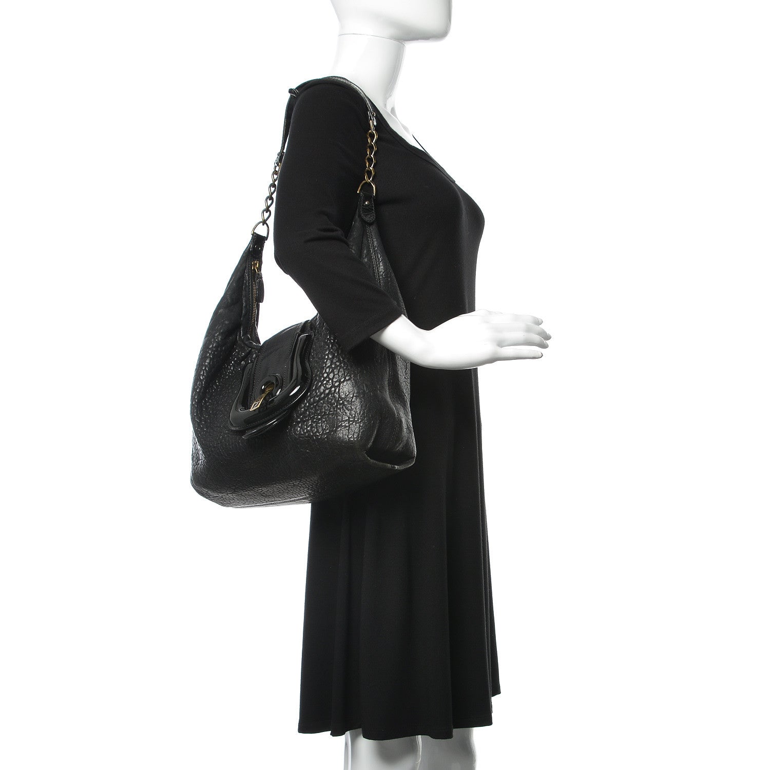Fendi Nappa Patent B Buckle Hobo Black 2 of 23