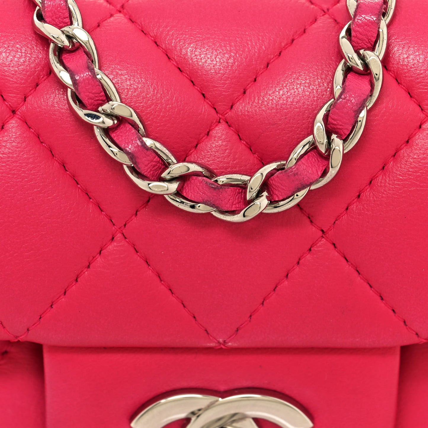 Lambskin Quilted Extra Mini Rectangular Flap Pink