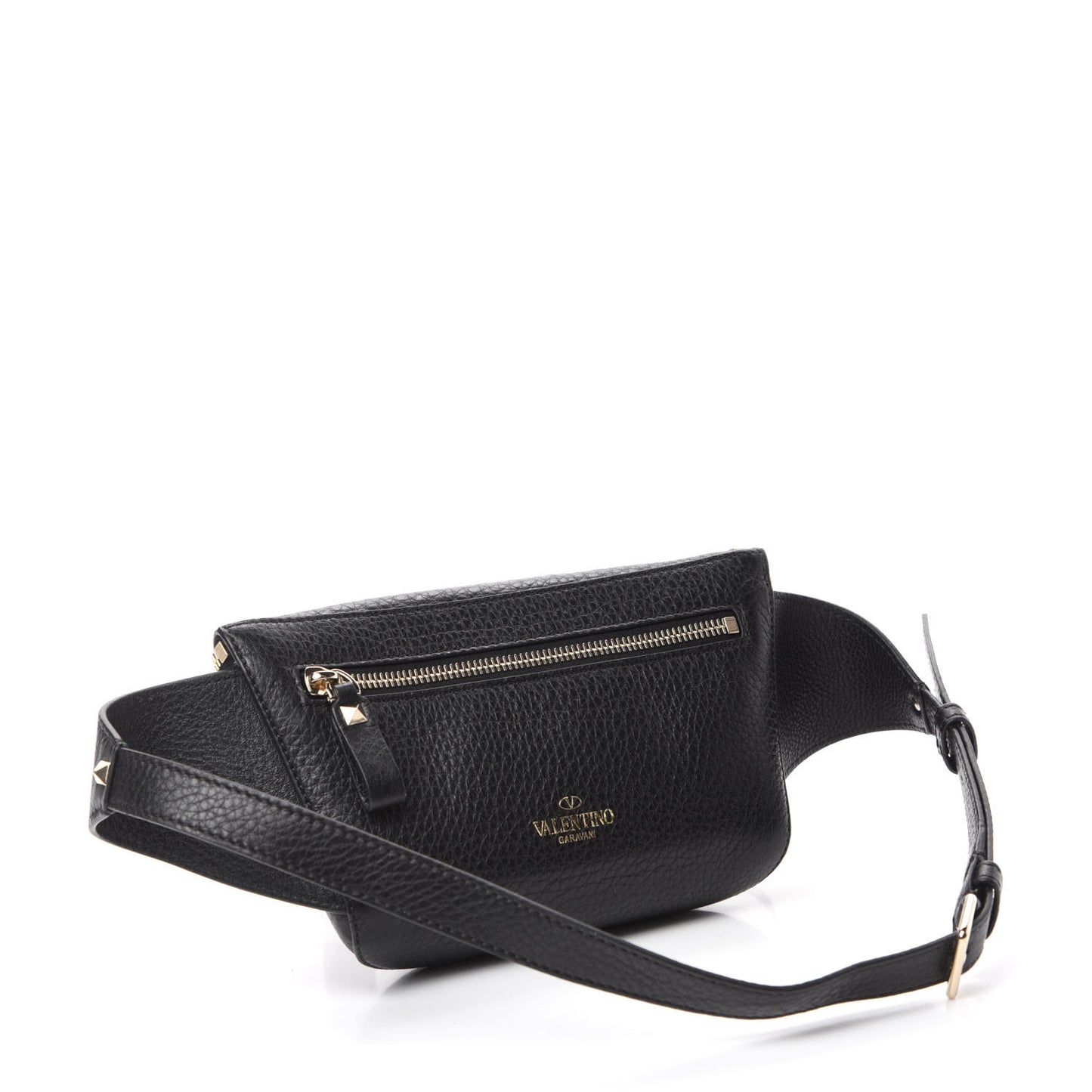 Grainy Calfskin Rockstud Belt Bag Black