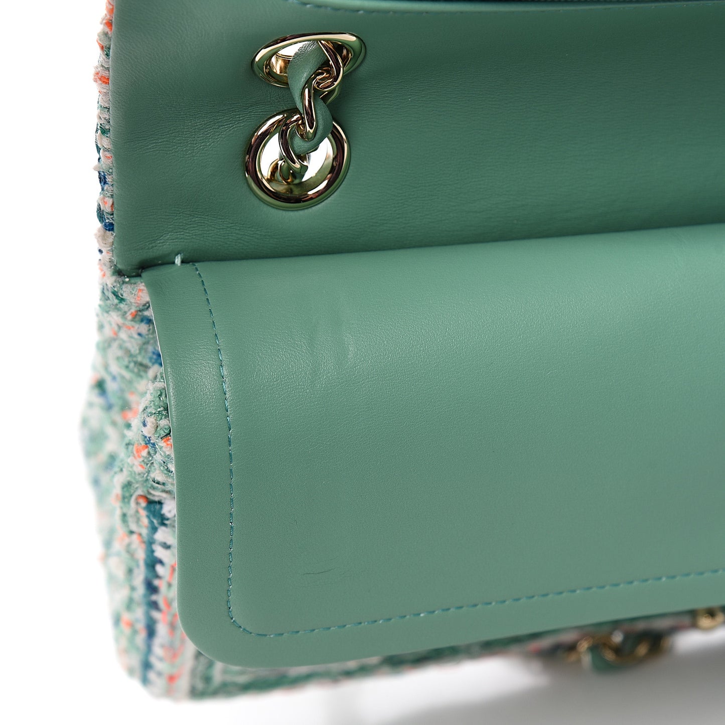 Tweed Quilted Medium Double Flap Green White Blue Orange