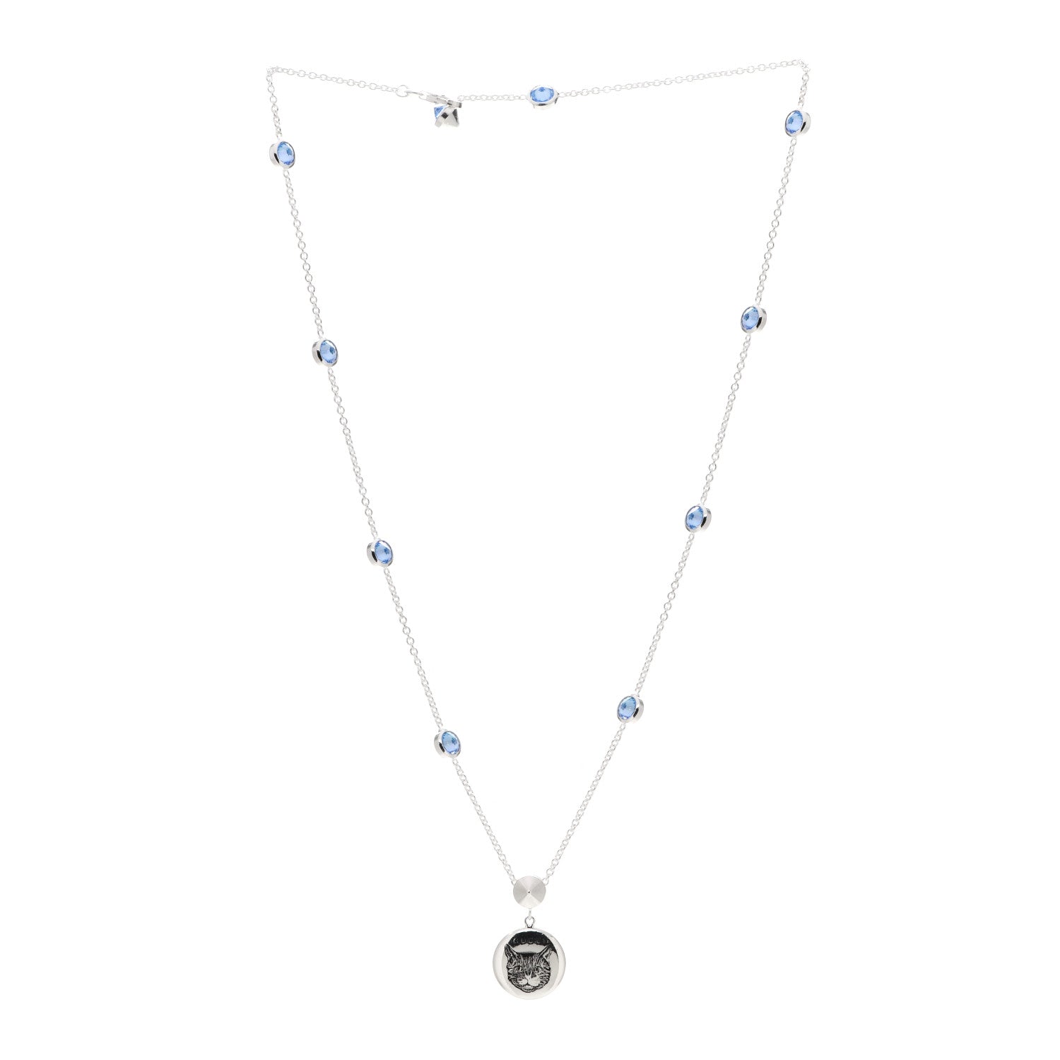 Gucci Sterling Silver Blue Zirconia Blind For Love Pendant Necklace 3 of 6