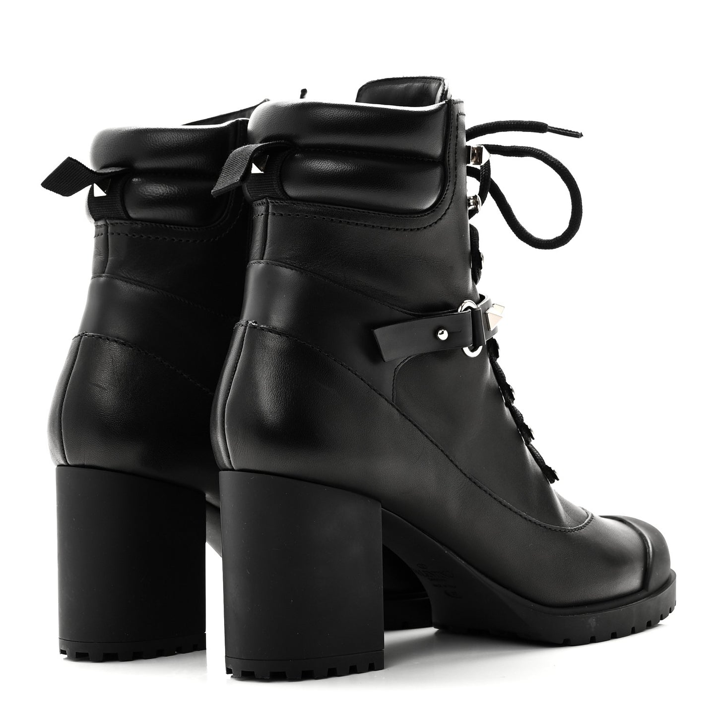Calfskin Rockstud Cap Toe Combat Boots 37 Black