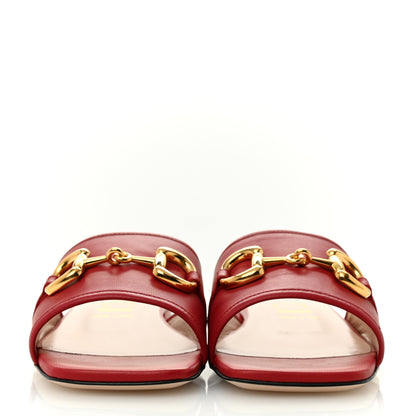 Gucci Nappa Horsebit Flat Slide Sandals 39 Red Blood 3 of 10