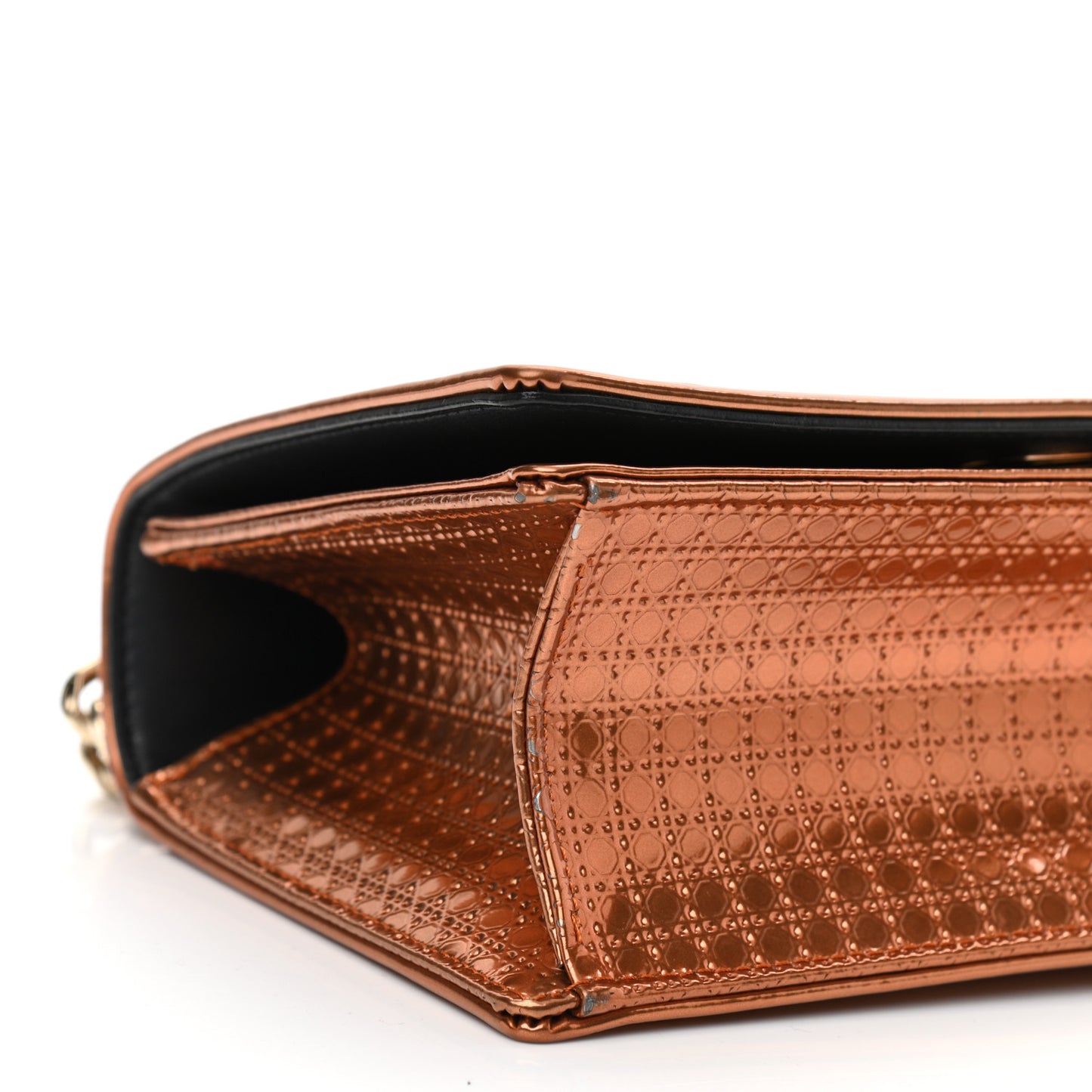 Metallic Patent Micro-Cannage Small Diorama Flap Bag Orange