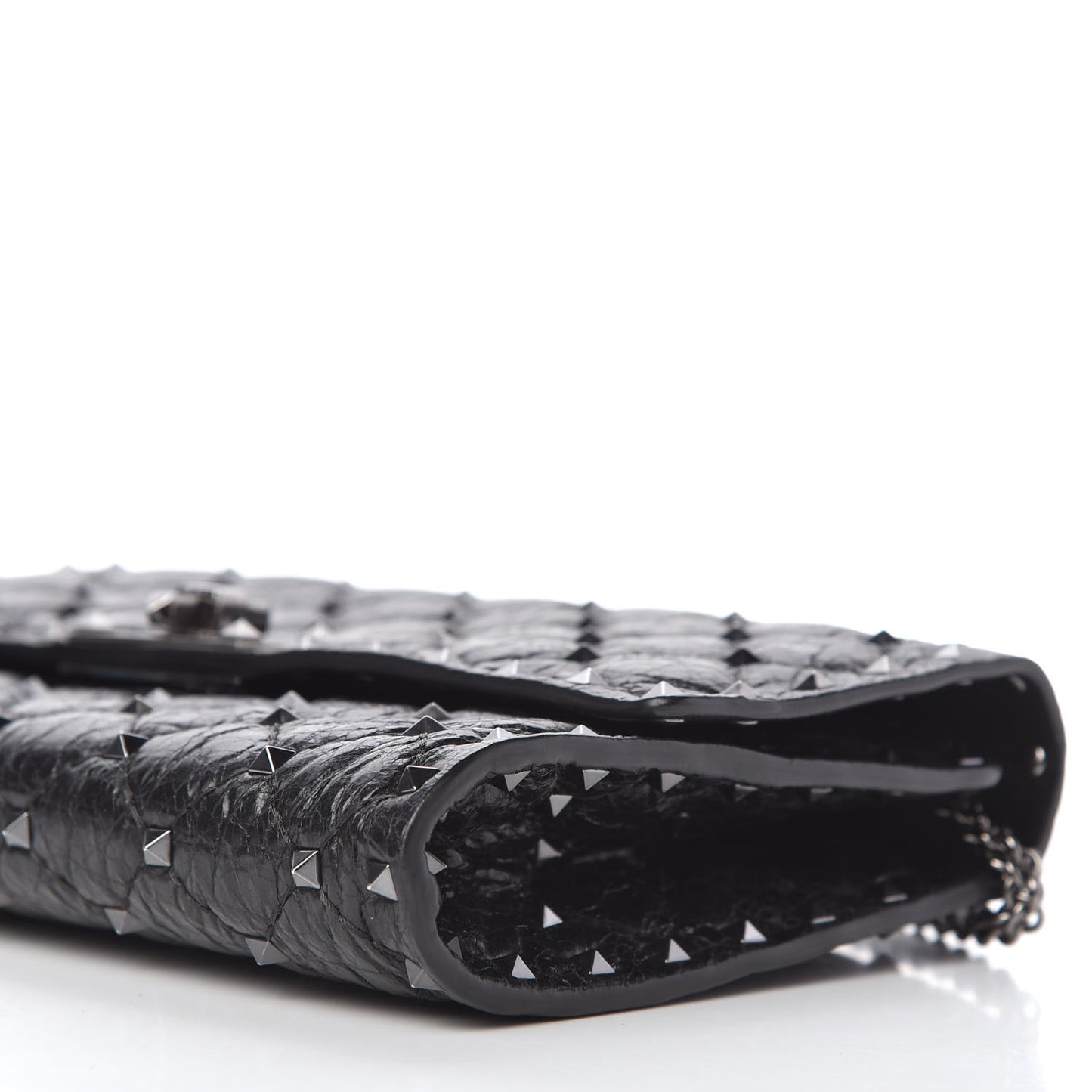 Craquele Nappa Rockstud Spike Wallet on Chain Black